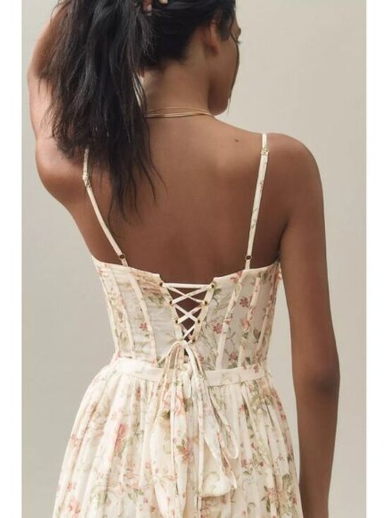 New Anthropologie V. Chapman Carmen Corset Front-Slit Ruffled Gown Size 10 - Picture 3 of 12